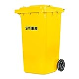 STIER 2-Rad-Müllgroßbehälter, Mülltonne, Volumen 240 Liter, Mülleimer, Farbe: Gelb, Größe: 576 x 720 x 1067 mm, Restmülltonne mit Rädern und Deckel
